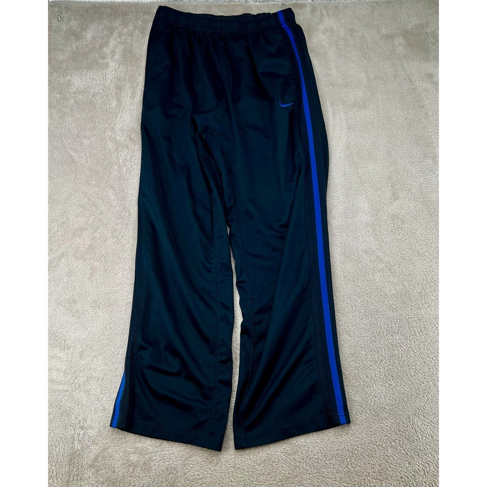 Nike Mens Track Pants Large Black Preowned Blue Side Stripe Activewear 2103